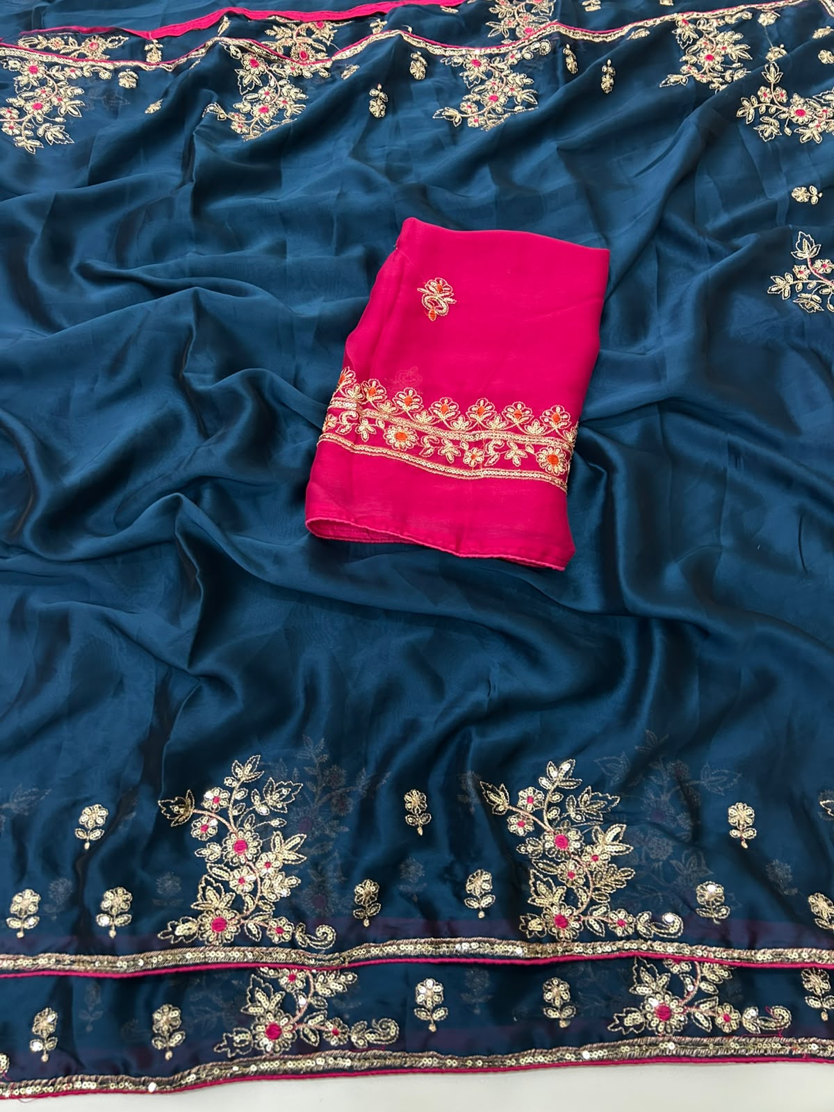 Adorning Party Wear Rangoli Silk Heavy Embroidery n Sequence Multi Thread Work Designer Saree With Contrast Blouse Piece