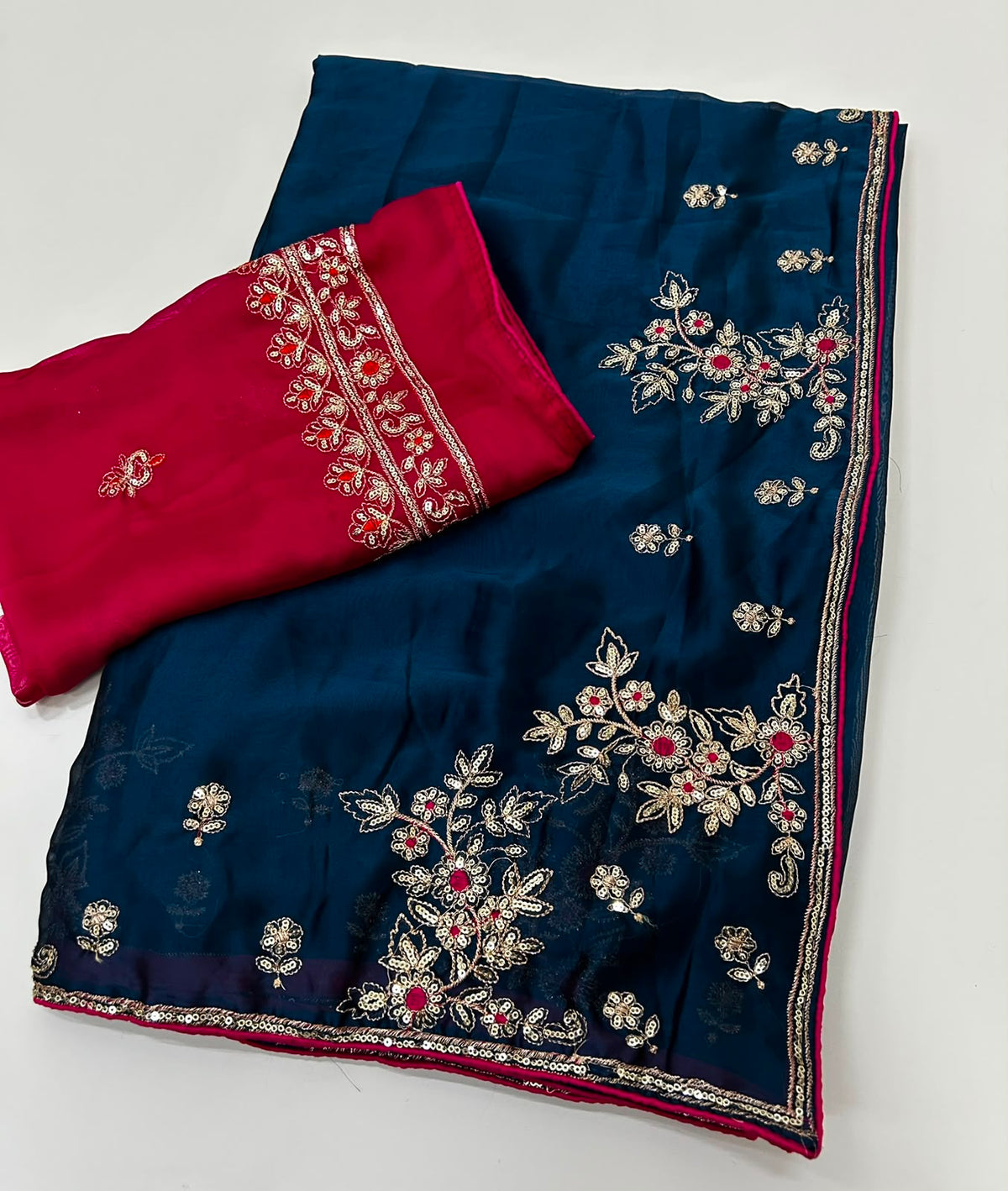 Adorning Party Wear Rangoli Silk Heavy Embroidery n Sequence Multi Thread Work Designer Saree With Contrast Blouse Piece