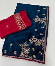 Load image into Gallery viewer, Adorning Party Wear Rangoli Silk Heavy Embroidery n Sequence Multi Thread Work Designer Saree With Contrast Blouse Piece
