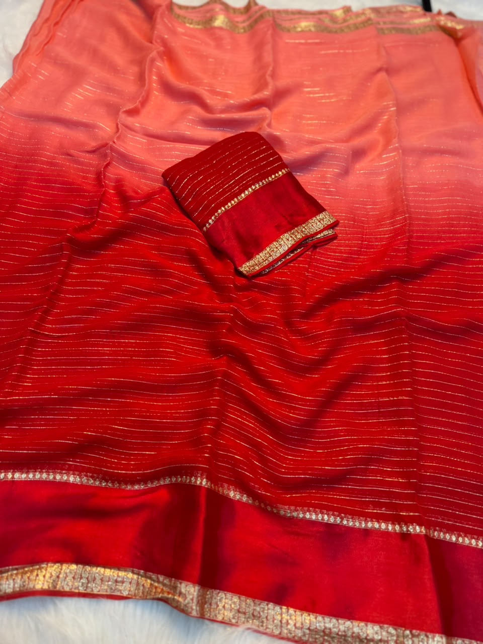 Effervescent Function Wear Pure Viscose Georgette Satin Patta Border Fancy Saree With Blouse Piece