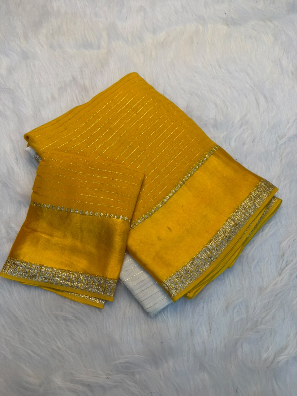 Effervescent Function Wear Pure Viscose Georgette Satin Patta Border Fancy Saree With Blouse Piece