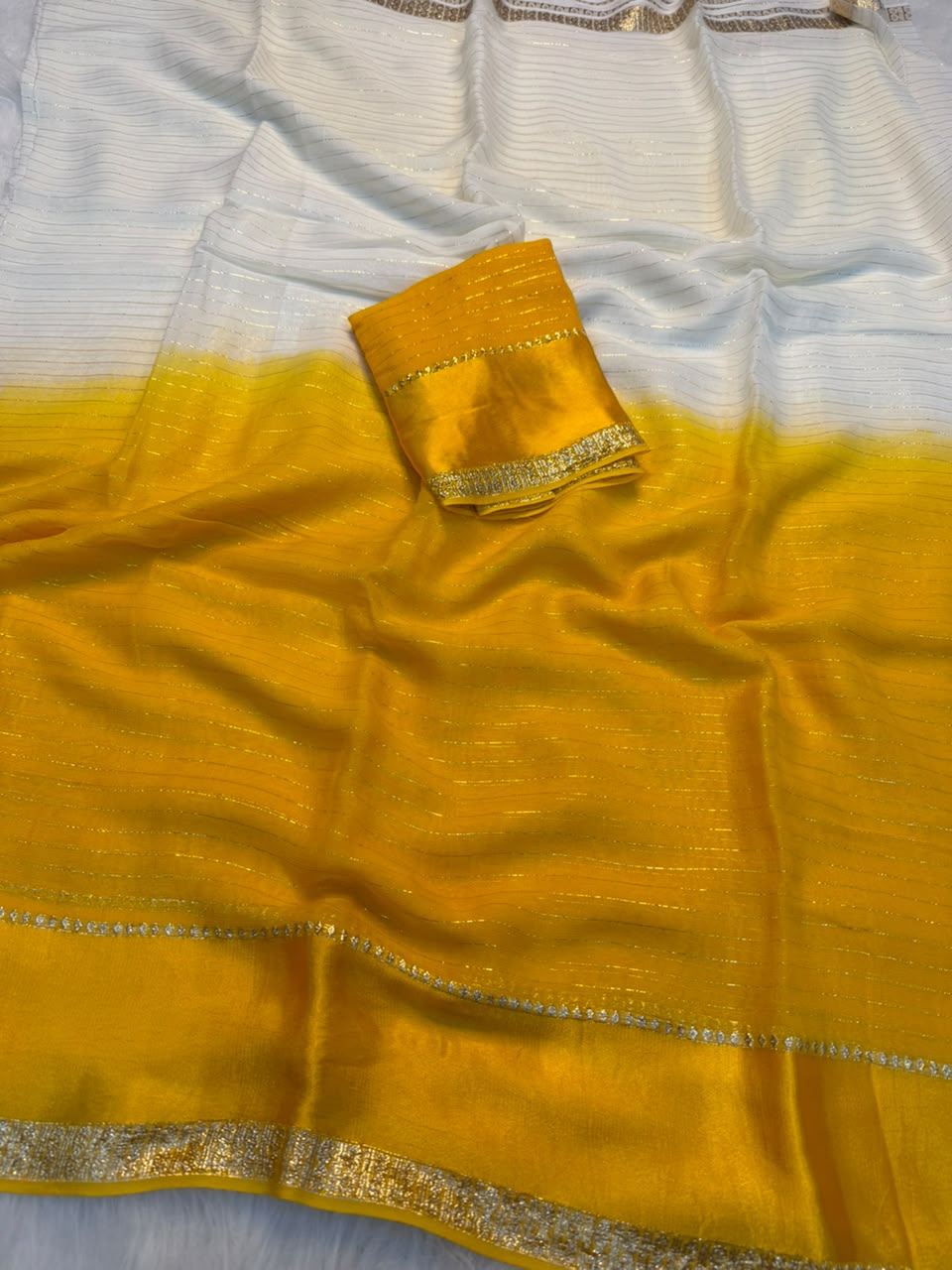 Effervescent Function Wear Pure Viscose Georgette Satin Patta Border Fancy Saree With Blouse Piece