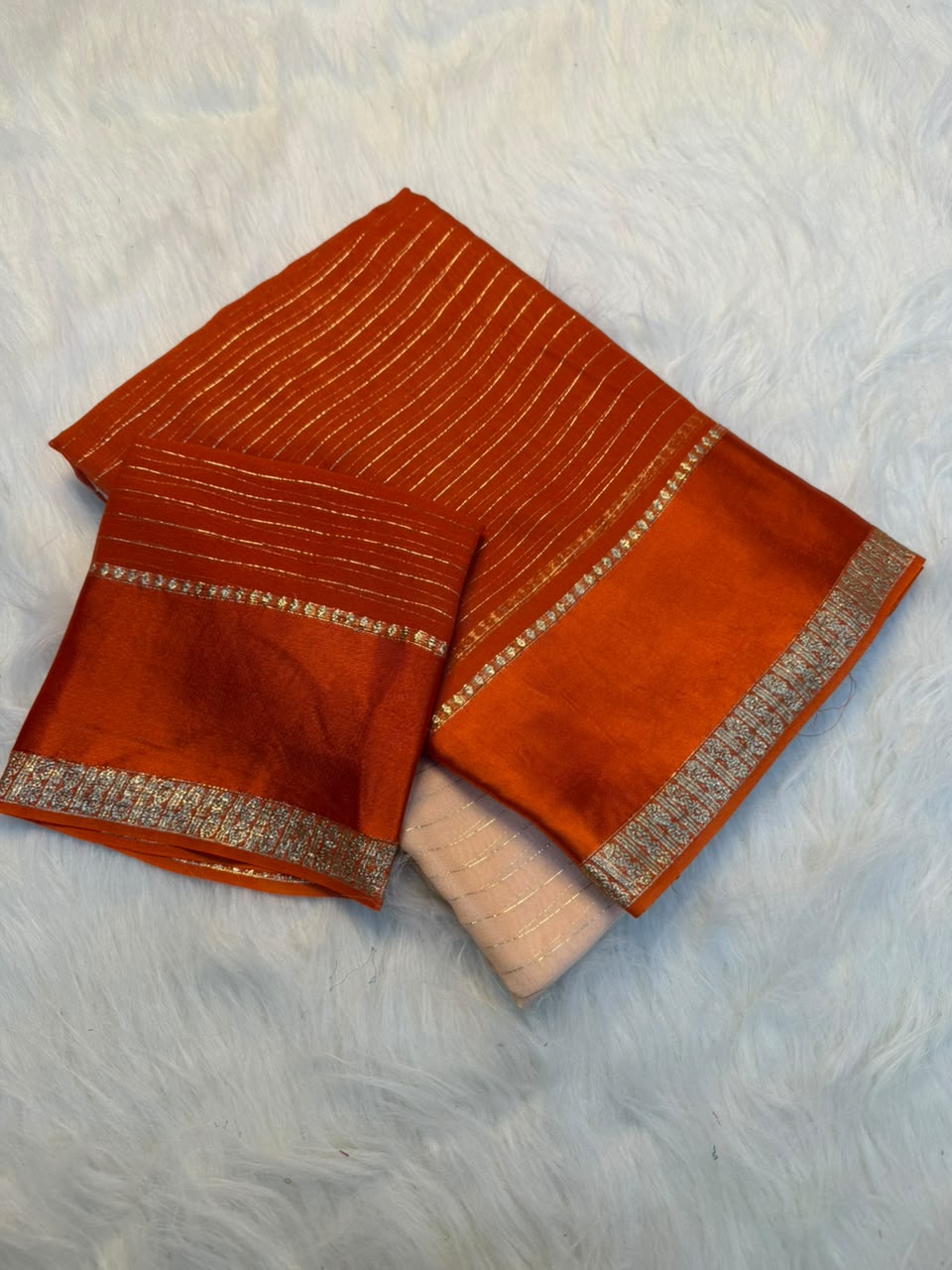 Effervescent Function Wear Pure Viscose Georgette Satin Patta Border Fancy Saree With Blouse Piece