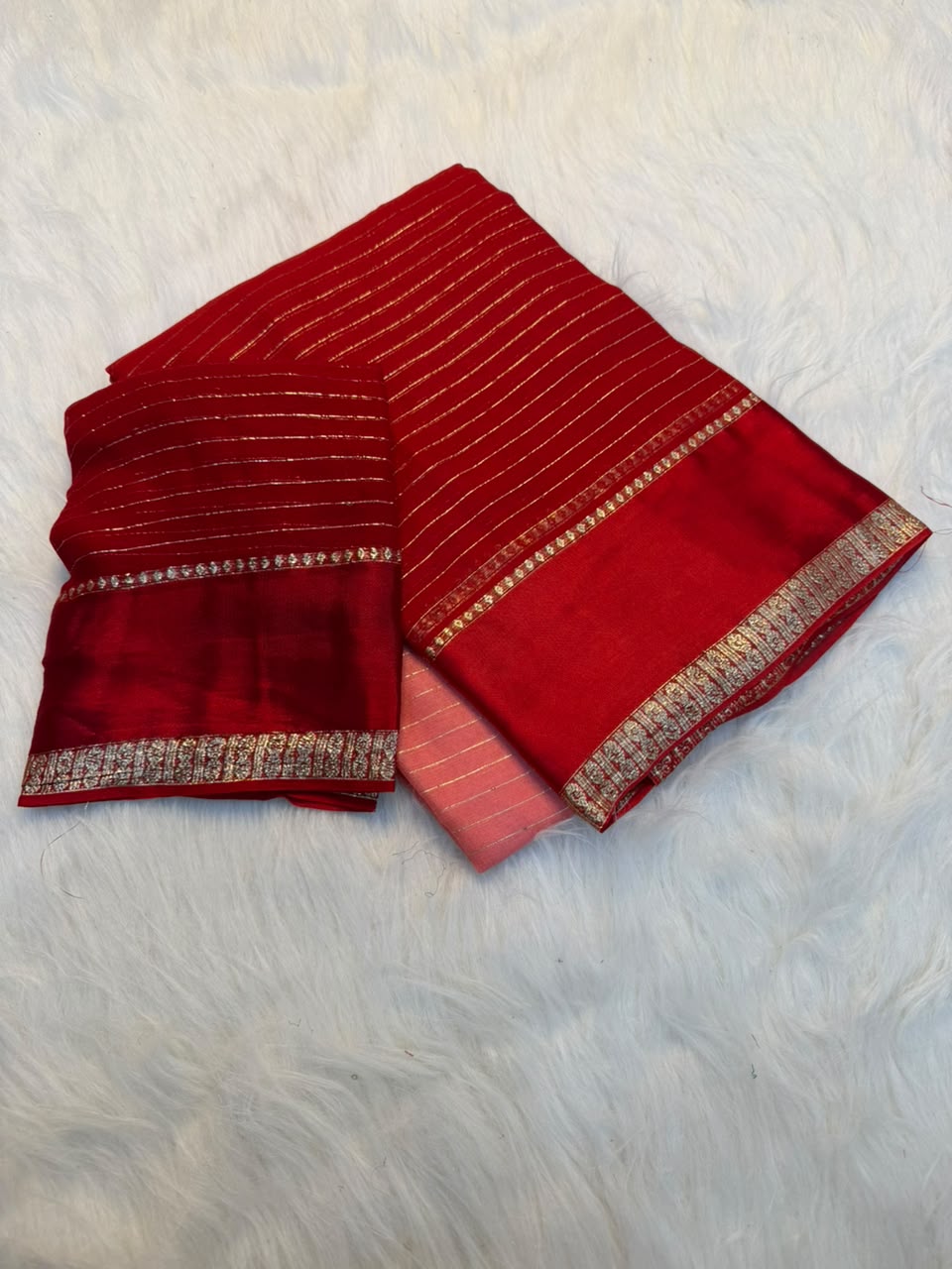 Effervescent Function Wear Pure Viscose Georgette Satin Patta Border Fancy Saree With Blouse Piece