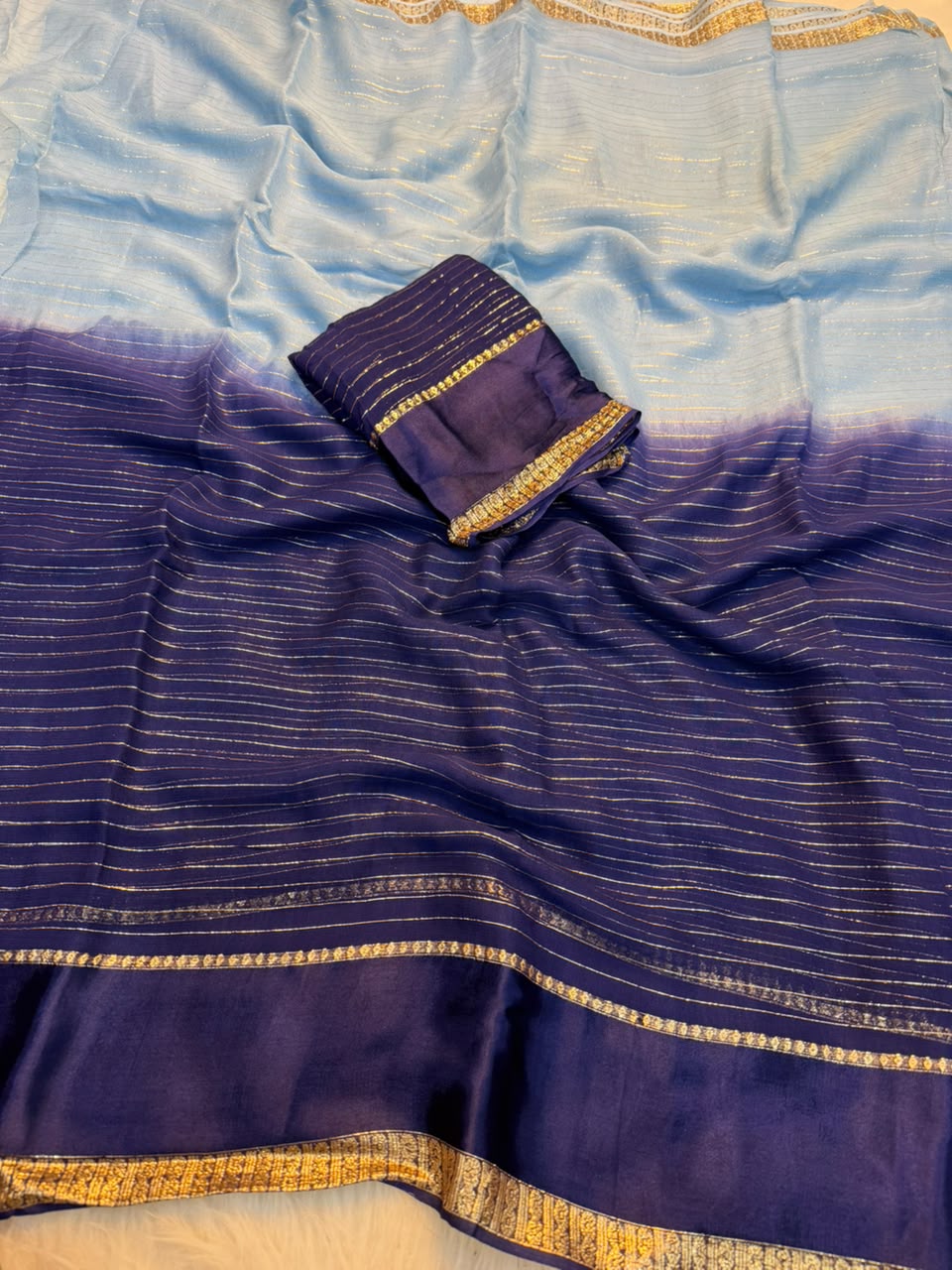 Effervescent Function Wear Pure Viscose Georgette Satin Patta Border Fancy Saree With Blouse Piece