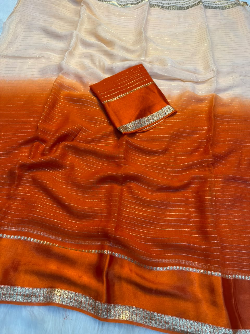 Effervescent Function Wear Pure Viscose Georgette Satin Patta Border Fancy Saree With Blouse Piece