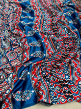 Load image into Gallery viewer, Incredible Function Wear Soft Satin Silk Ajrak Printed Rich Pallu n Original Mirror Work Designer Saree With Blouse Piece
