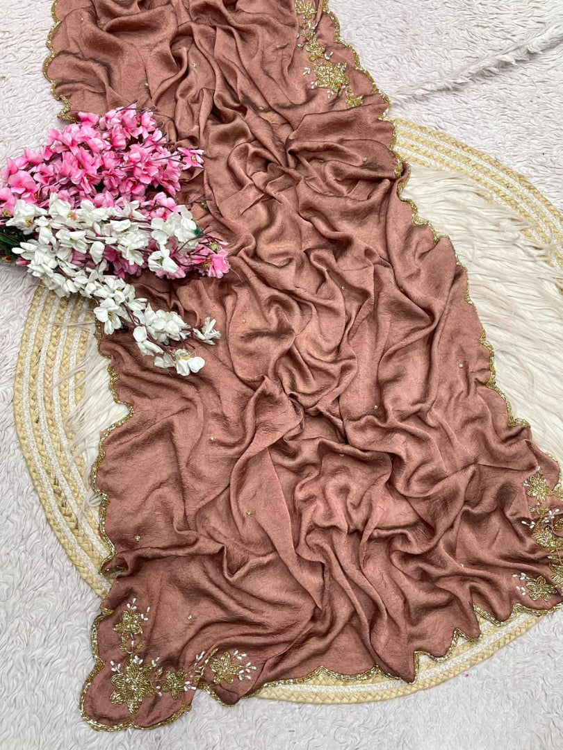 Regal Wedding Wear Silk Embroidery n Sequence Work Designer Saree With Unstitched Blouse