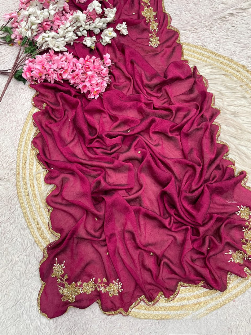 Regal Wedding Wear Silk Embroidery n Sequence Work Designer Saree With Unstitched Blouse