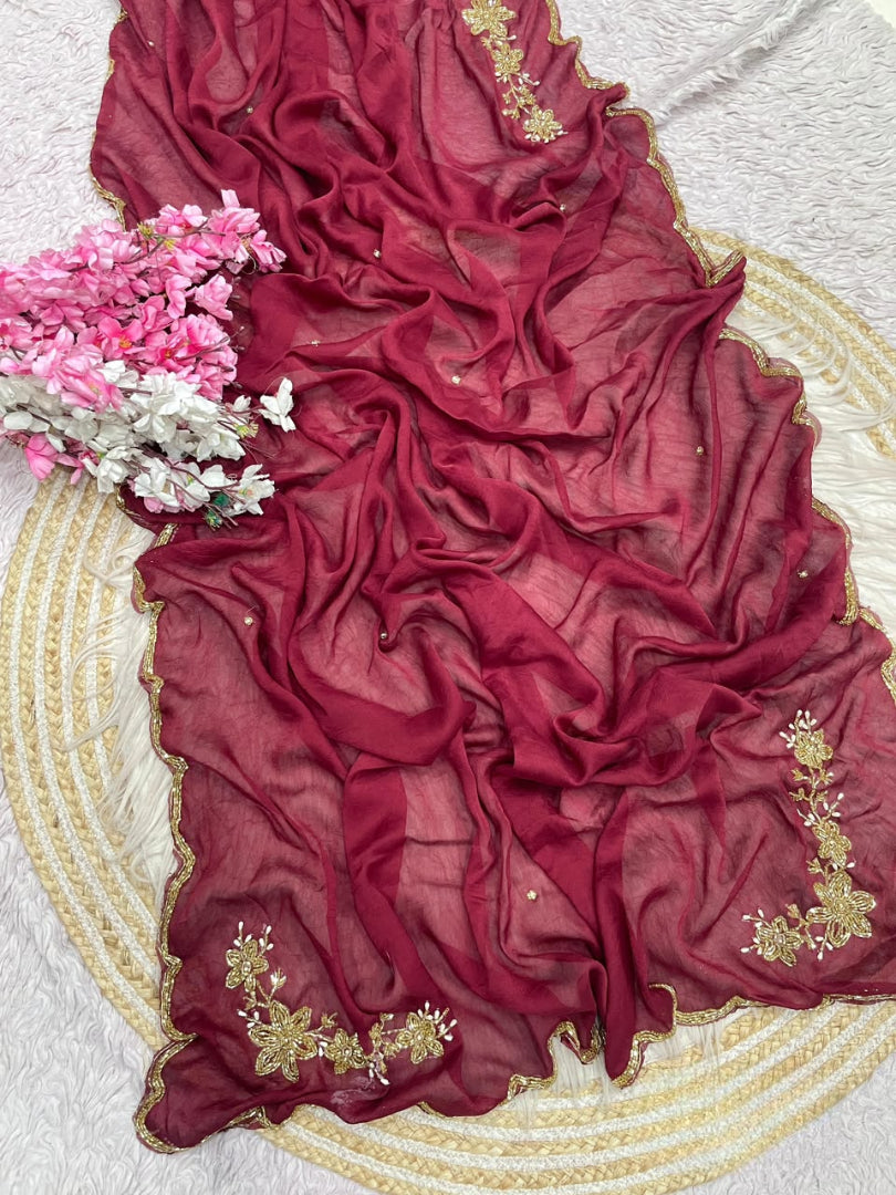 Regal Wedding Wear Silk Embroidery n Sequence Work Designer Saree With Unstitched Blouse