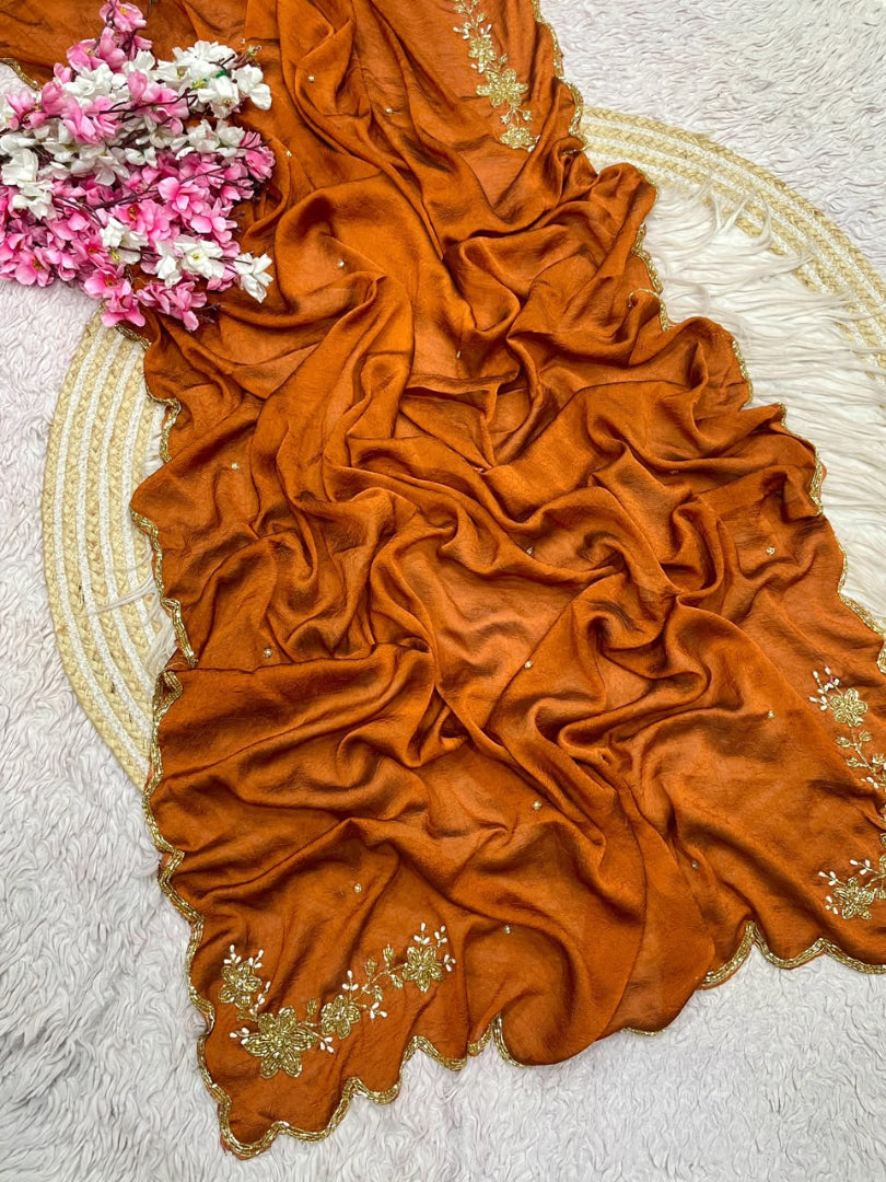 Regal Wedding Wear Silk Embroidery n Sequence Work Designer Saree With Unstitched Blouse