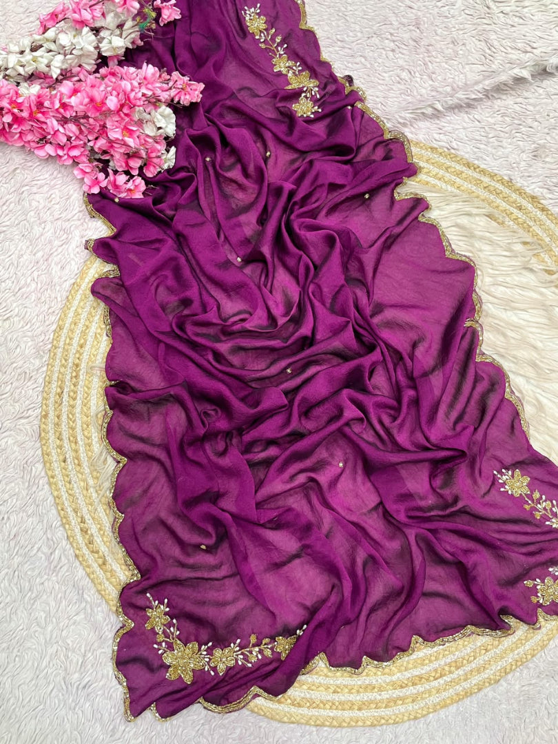 Regal Wedding Wear Silk Embroidery n Sequence Work Designer Saree With Unstitched Blouse