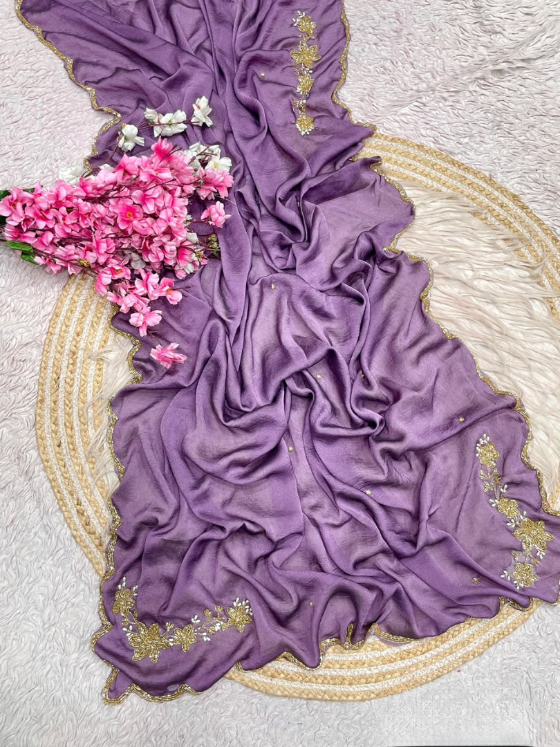 Regal Wedding Wear Silk Embroidery n Sequence Work Designer Saree With Unstitched Blouse