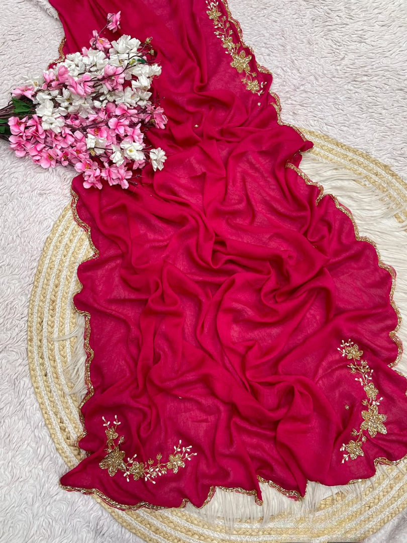 Regal Wedding Wear Silk Embroidery n Sequence Work Designer Saree With Unstitched Blouse
