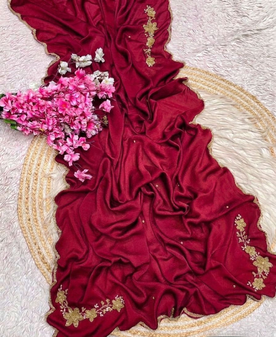 Regal Wedding Wear Silk Embroidery n Sequence Work Designer Saree With Unstitched Blouse