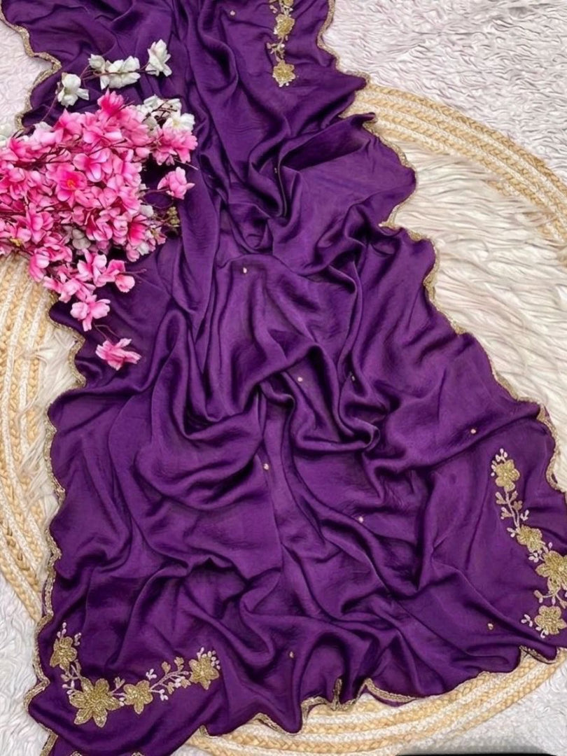 Regal Wedding Wear Silk Embroidery n Sequence Work Designer Saree With Unstitched Blouse