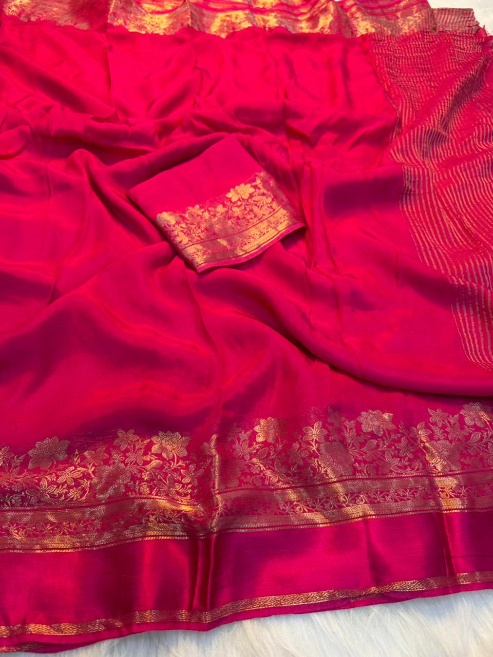 Fantabulous Party Wear Viscose Silk Satin Border Zari Design Fancy Saree With Blouse Piece
