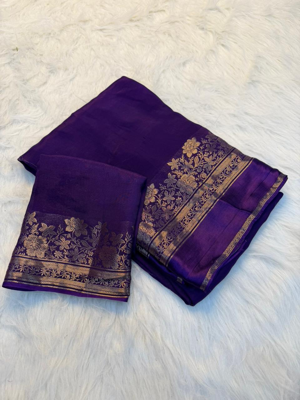Fantabulous Party Wear Viscose Silk Satin Border Zari Design Fancy Saree With Blouse Piece