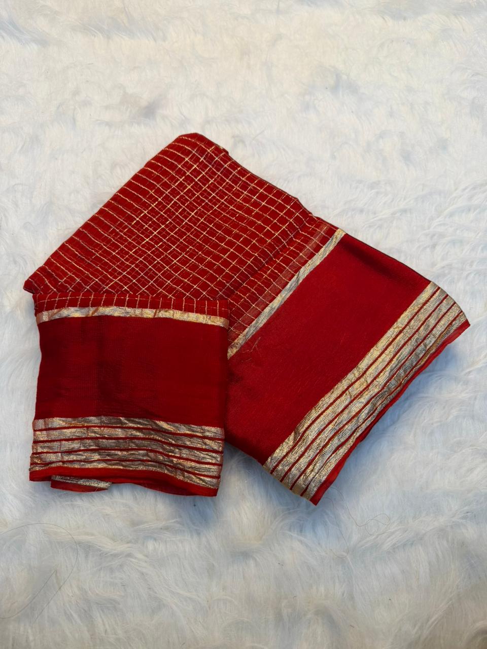 Charming Party Wear Pure Viscose Georgette Satin Patta Border Saree With Blouse Piece