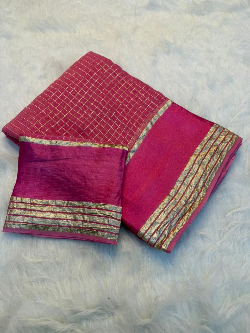 Charming Party Wear Pure Viscose Georgette Satin Patta Border Saree With Blouse Piece