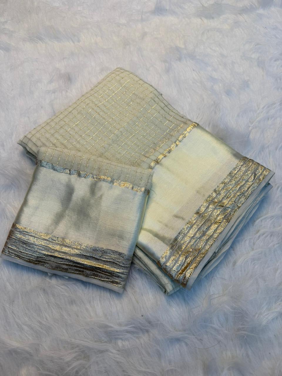 Charming Party Wear Pure Viscose Georgette Satin Patta Border Saree With Blouse Piece