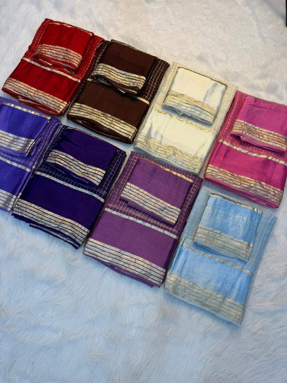 Charming Party Wear Pure Viscose Georgette Satin Patta Border Saree With Blouse Piece