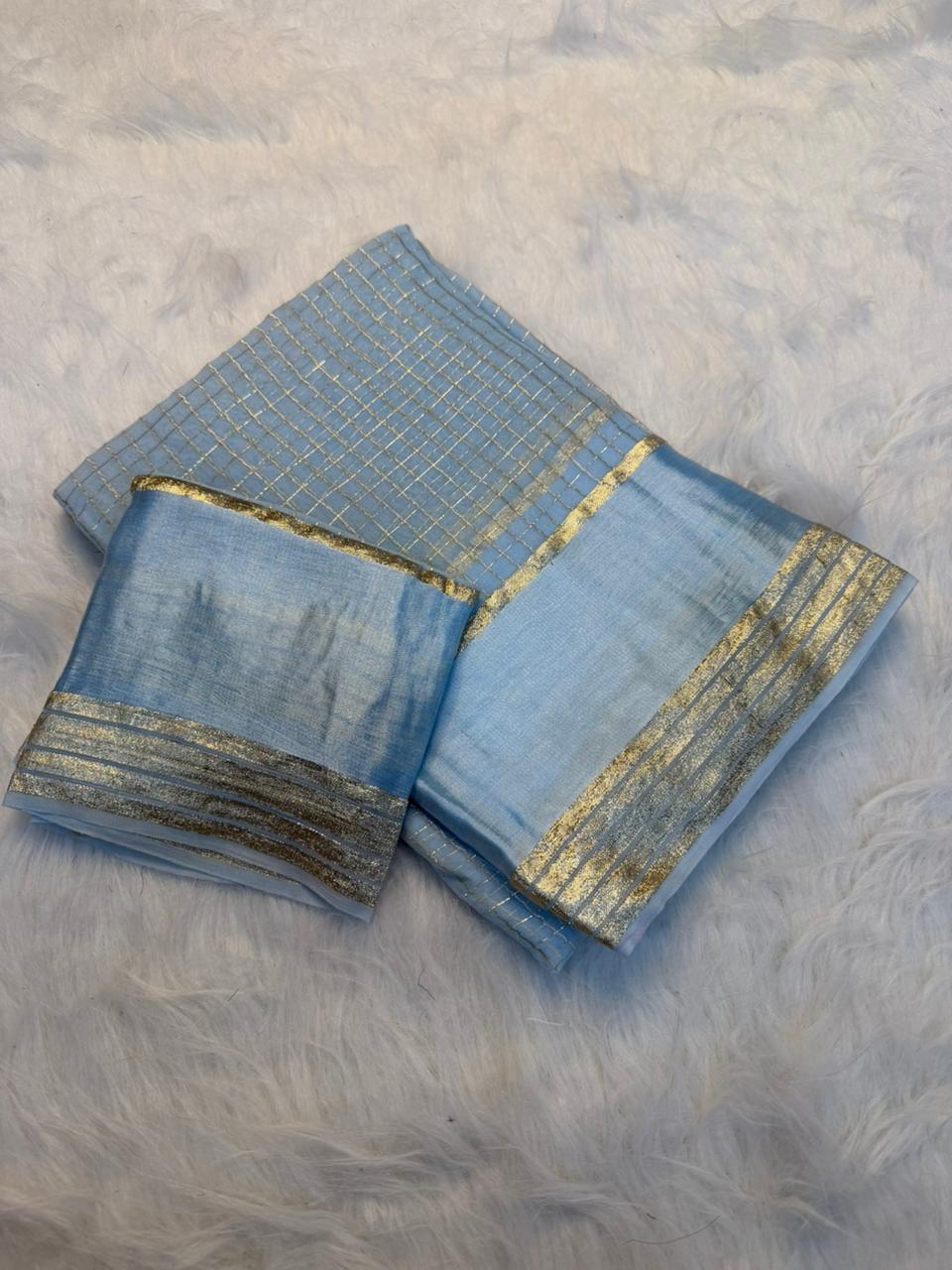 Charming Party Wear Pure Viscose Georgette Satin Patta Border Saree With Blouse Piece