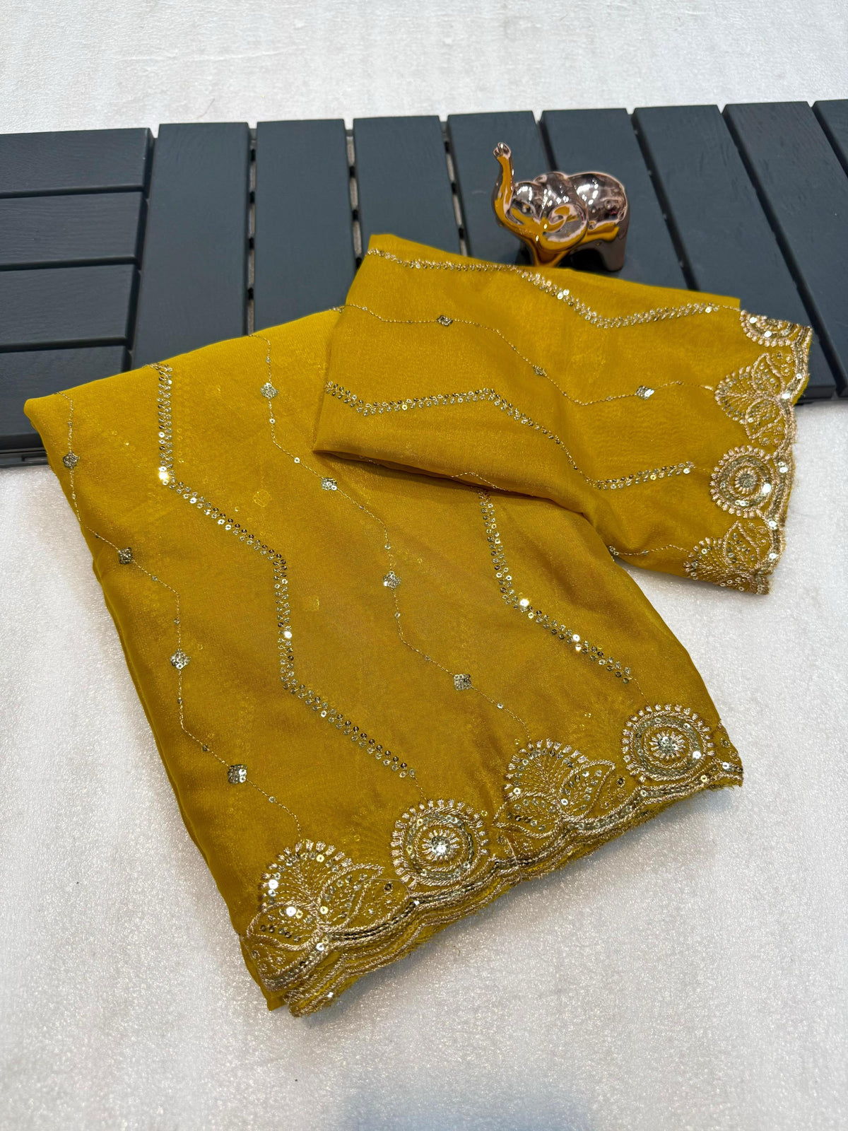 Glamorous Wedding Wear Soft Georgette Embroidery Sequence Work Designer Saree With Blouse Piece