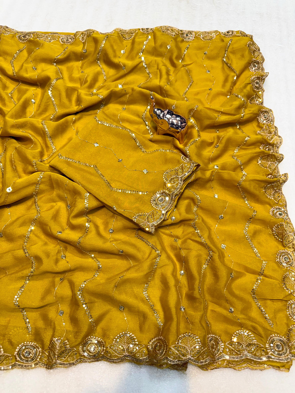 Glamorous Wedding Wear Soft Georgette Embroidery Sequence Work Designer Saree With Blouse Piece