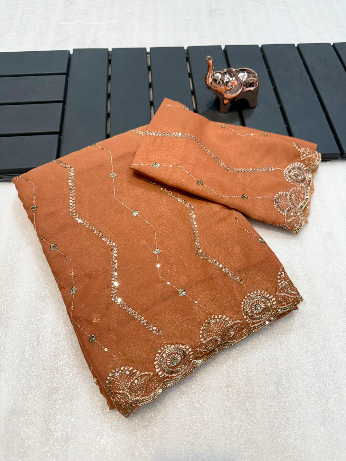 Glamorous Wedding Wear Soft Georgette Embroidery Sequence Work Designer Saree With Blouse Piece