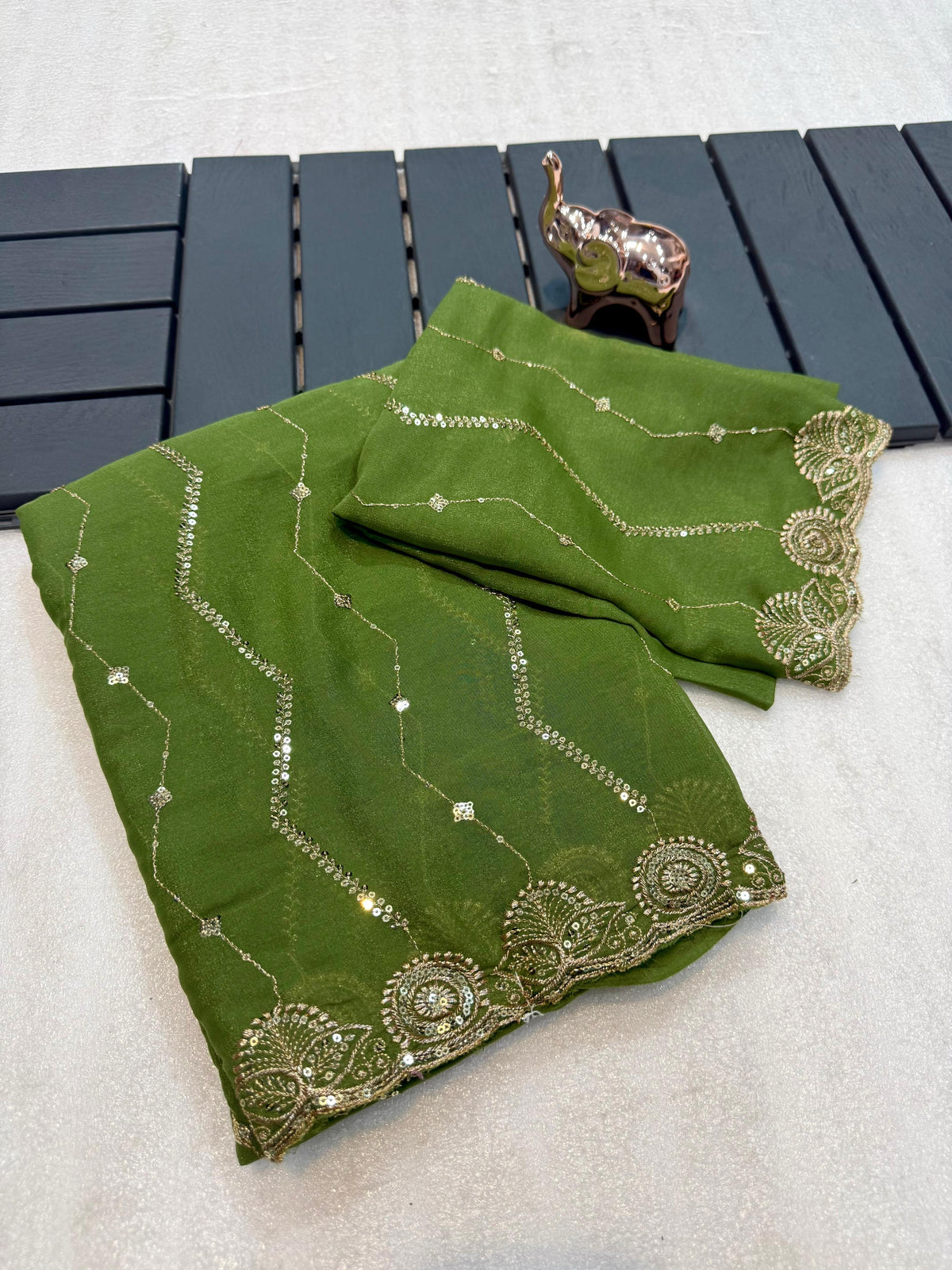 Glamorous Wedding Wear Soft Georgette Embroidery Sequence Work Designer Saree With Blouse Piece