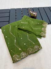 Load image into Gallery viewer, Glamorous Wedding Wear Soft Georgette Embroidery Sequence Work Designer Saree With Blouse Piece
