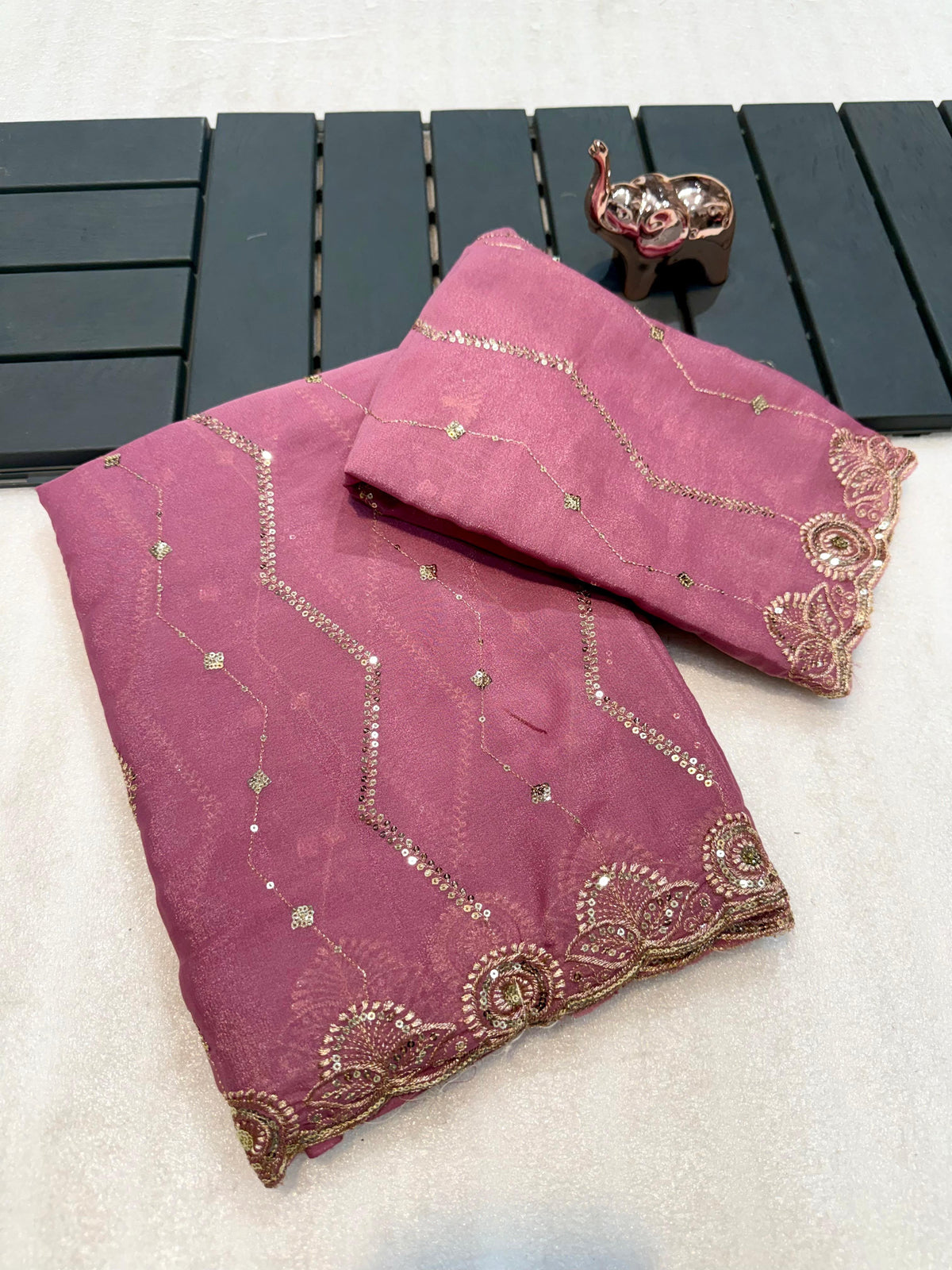 Glamorous Wedding Wear Soft Georgette Embroidery Sequence Work Designer Saree With Blouse Piece