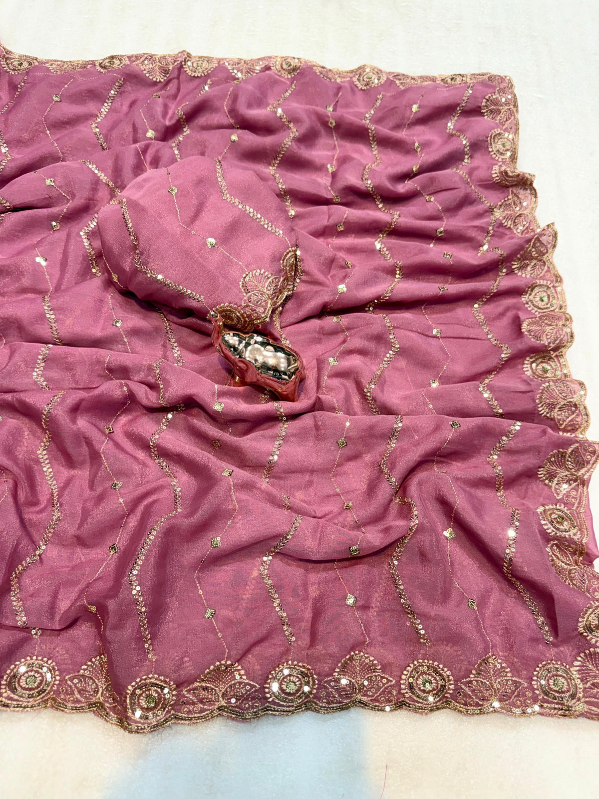 Glamorous Wedding Wear Soft Georgette Embroidery Sequence Work Designer Saree With Blouse Piece