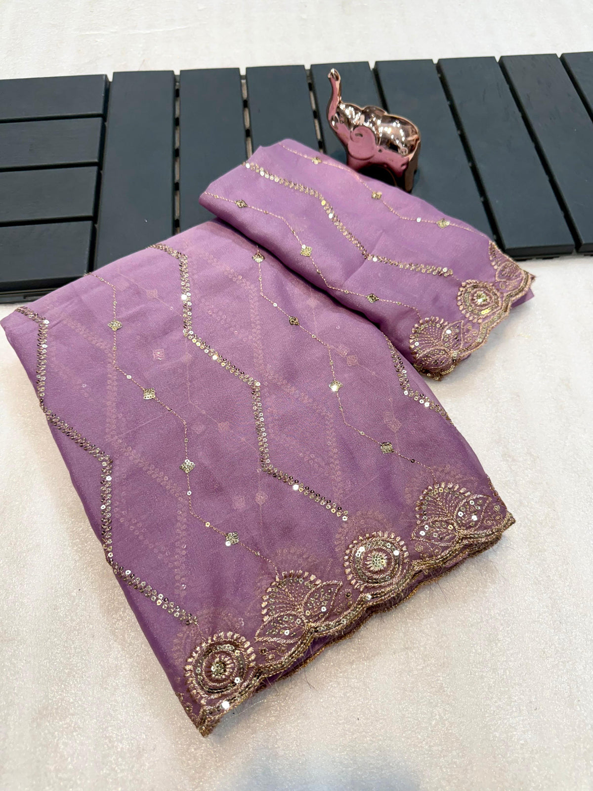 Glamorous Wedding Wear Soft Georgette Embroidery Sequence Work Designer Saree With Blouse Piece