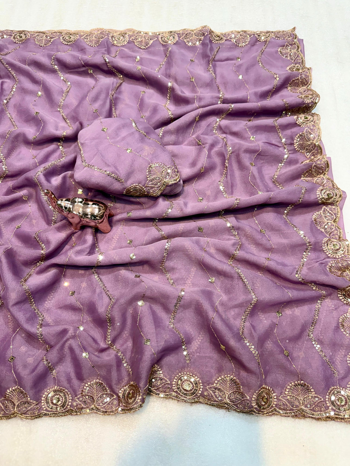 Glamorous Wedding Wear Soft Georgette Embroidery Sequence Work Designer Saree With Blouse Piece
