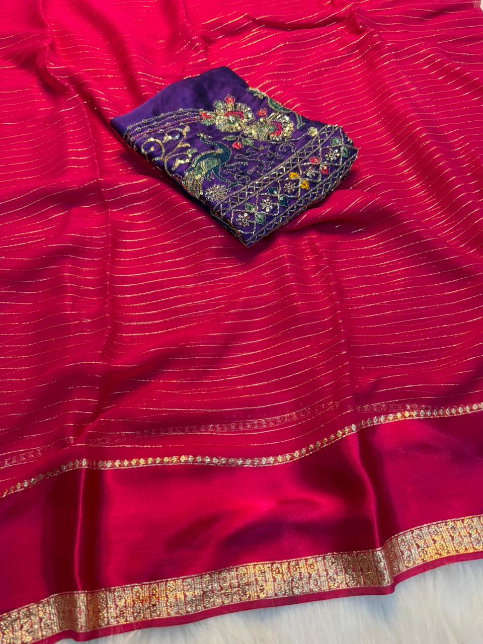 Alverina Festive Wear Pure Viscose Jacquard Weaving Work Fancy Saree With Contrast Blouse Piece