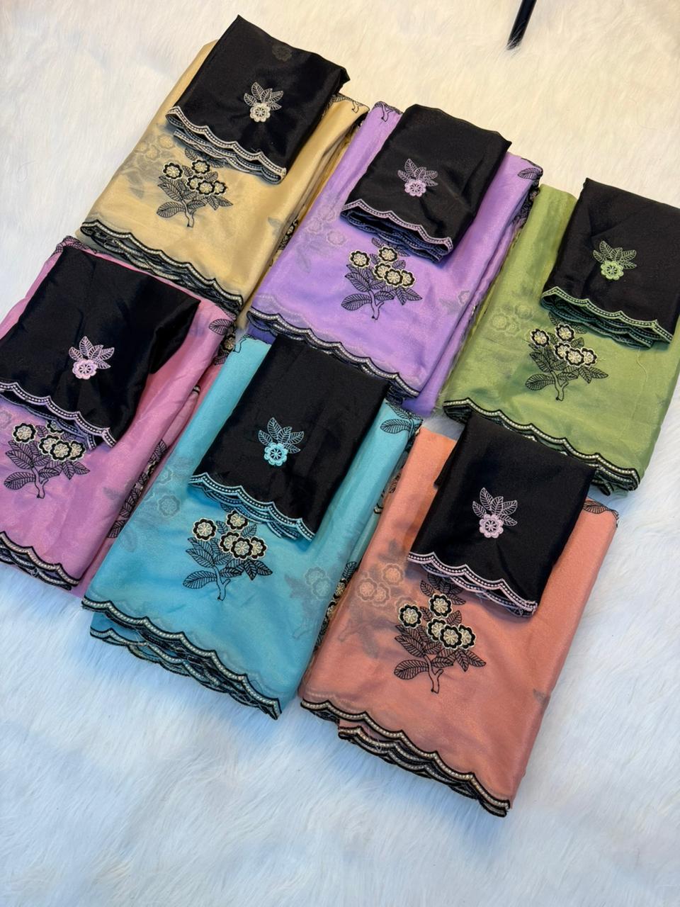 Adorning Party Wear Pure Soft Rangoli Silk Embroidery Thread Work Designer Saree With Blissful Blouse