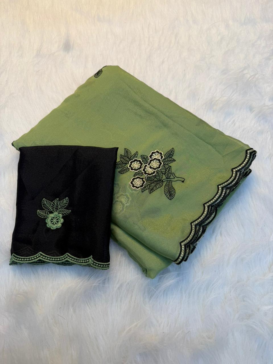 Adorning Party Wear Pure Soft Rangoli Silk Embroidery Thread Work Designer Saree With Blissful Blouse