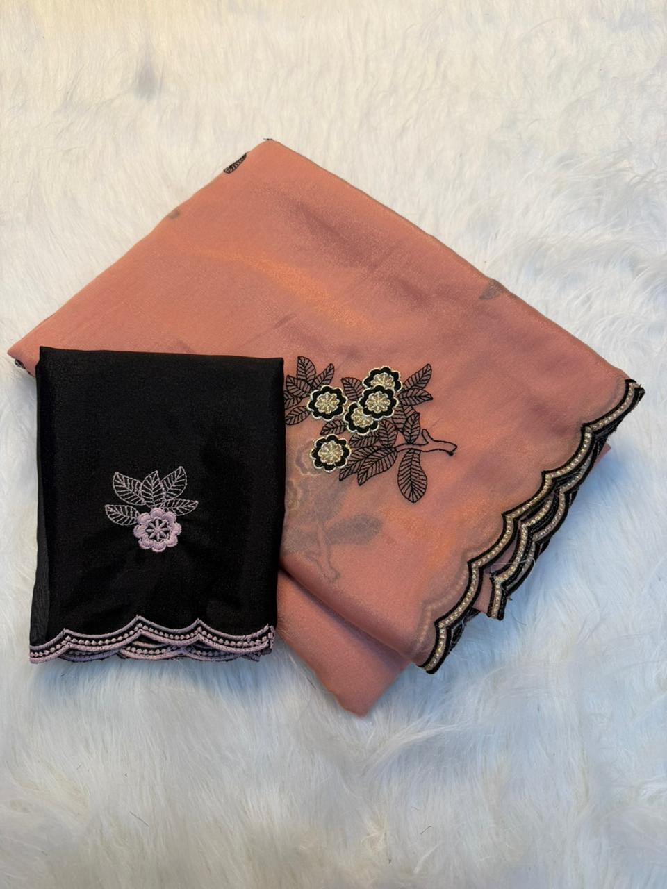 Adorning Party Wear Pure Soft Rangoli Silk Embroidery Thread Work Designer Saree With Blissful Blouse