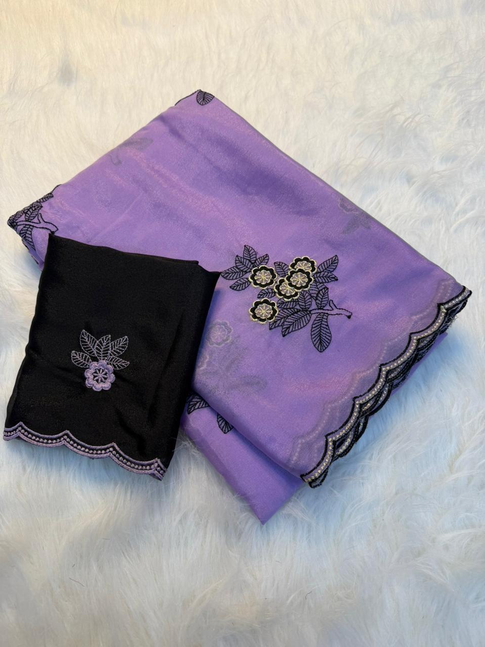 Adorning Party Wear Pure Soft Rangoli Silk Embroidery Thread Work Designer Saree With Blissful Blouse