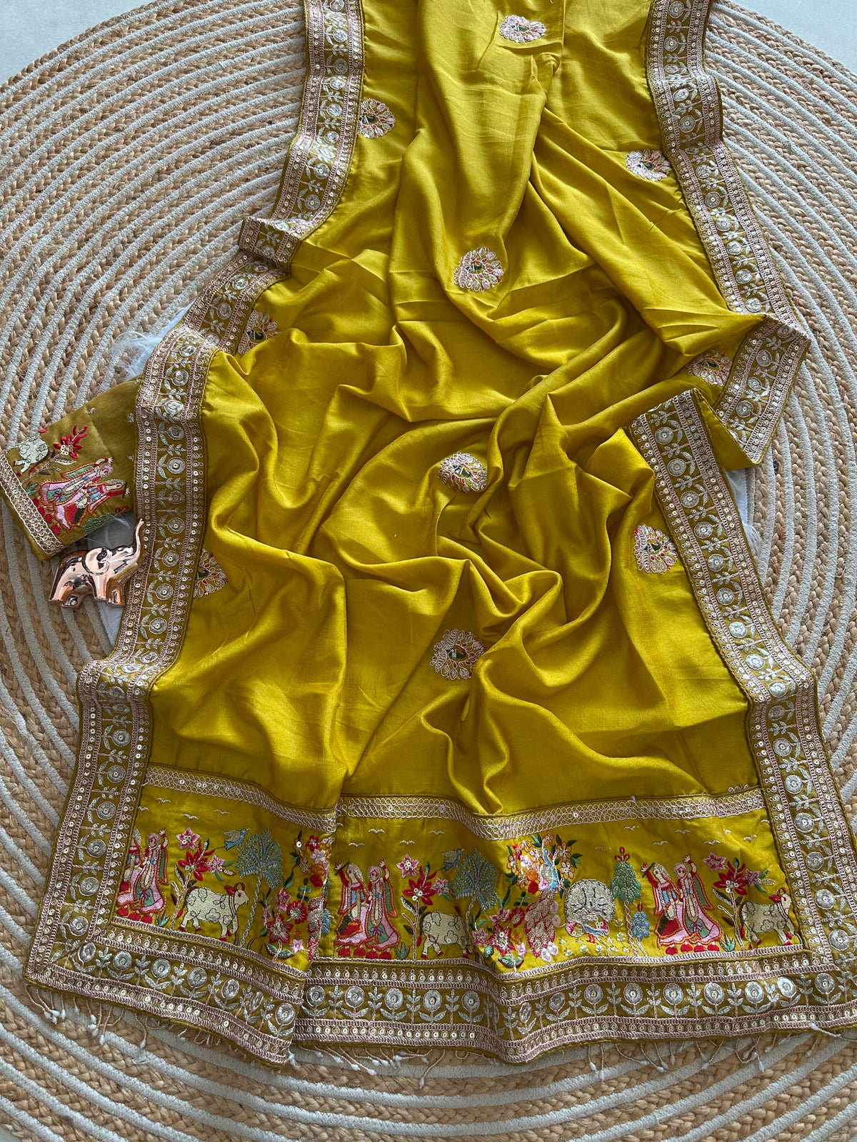 Glamorous Party Wear Pure Vichitra Silk Embroidery n Butta Work Lace Border Designer Saree For Women
