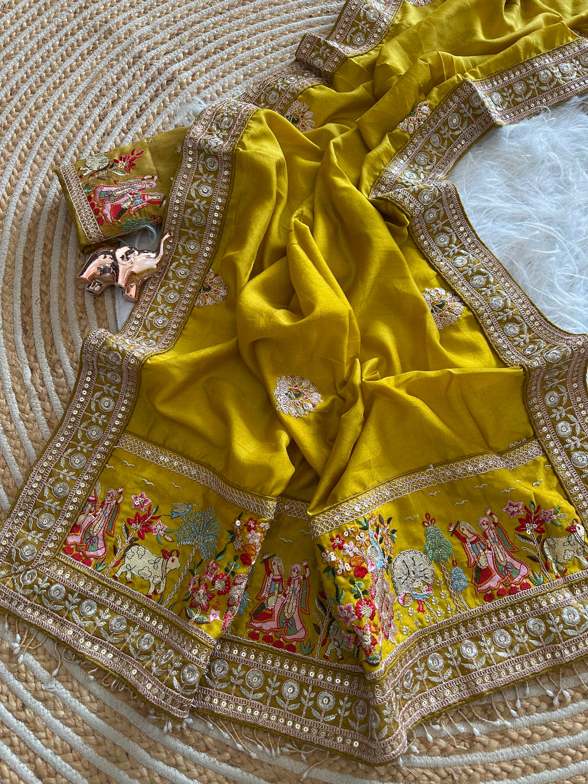 Glamorous Party Wear Pure Vichitra Silk Embroidery n Butta Work Lace Border Designer Saree For Women