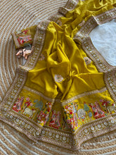 Load image into Gallery viewer, Glamorous Party Wear Pure Vichitra Silk Embroidery n Butta Work Lace Border Designer Saree For Women
