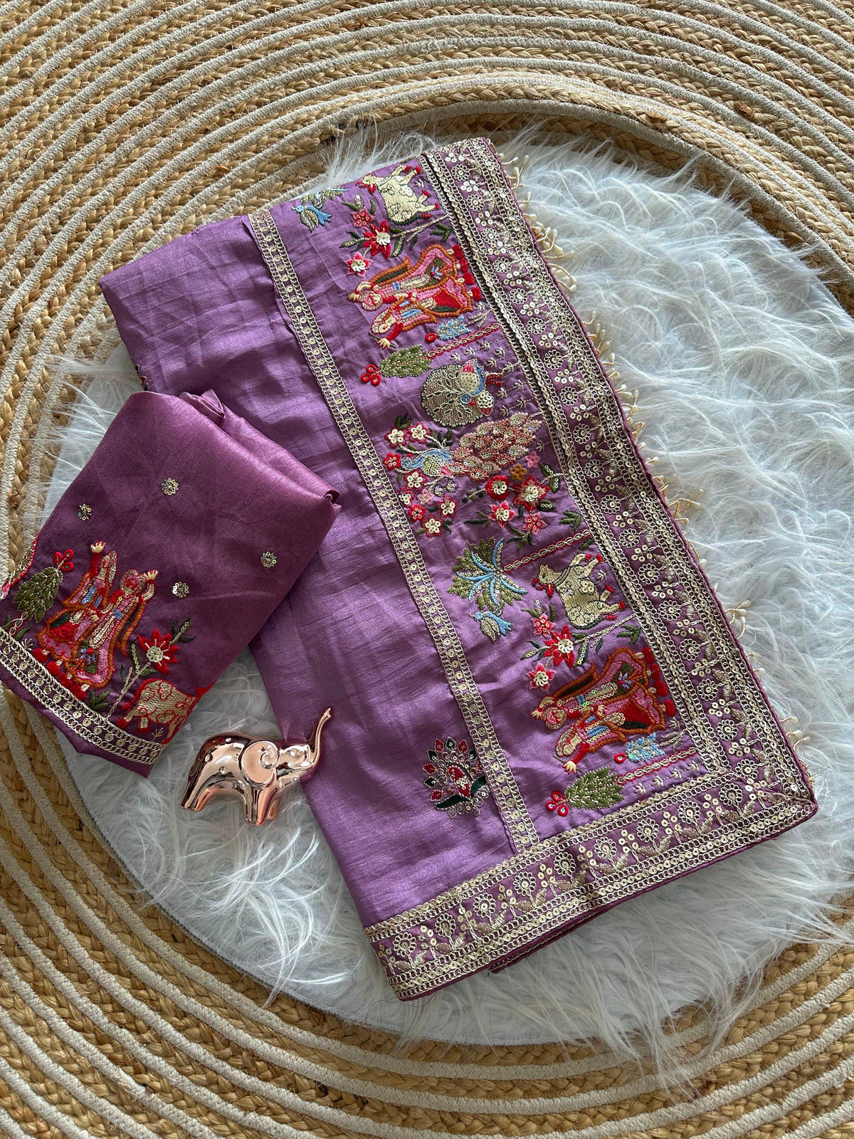 Glamorous Party Wear Pure Vichitra Silk Embroidery n Butta Work Lace Border Designer Saree For Women
