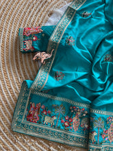 Load image into Gallery viewer, Glamorous Party Wear Pure Vichitra Silk Embroidery n Butta Work Lace Border Designer Saree For Women
