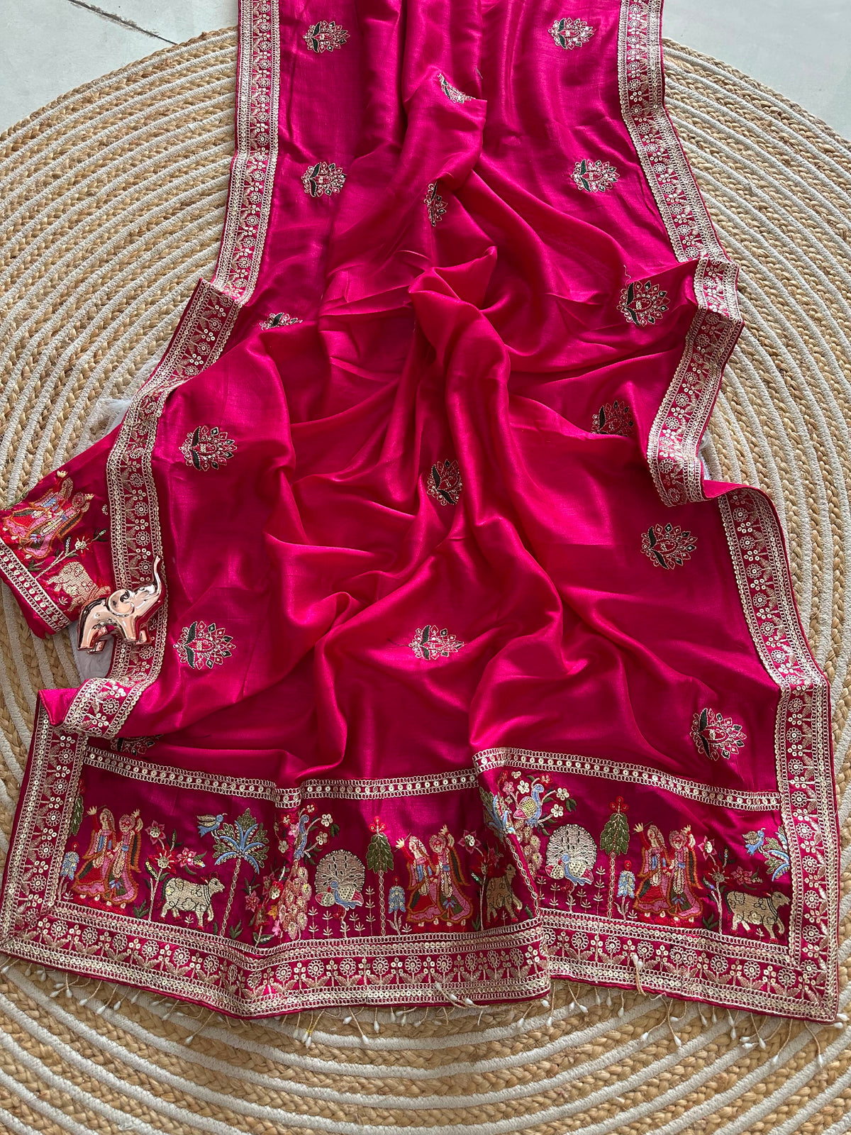 Glamorous Party Wear Pure Vichitra Silk Embroidery n Butta Work Lace Border Designer Saree For Women