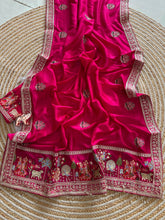 Load image into Gallery viewer, Glamorous Party Wear Pure Vichitra Silk Embroidery n Butta Work Lace Border Designer Saree For Women
