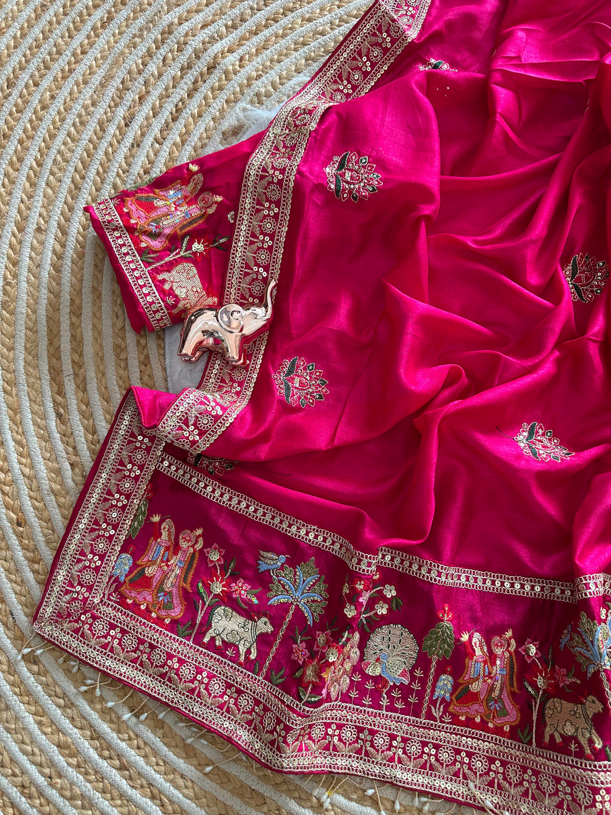 Glamorous Party Wear Pure Vichitra Silk Embroidery n Butta Work Lace Border Designer Saree For Women