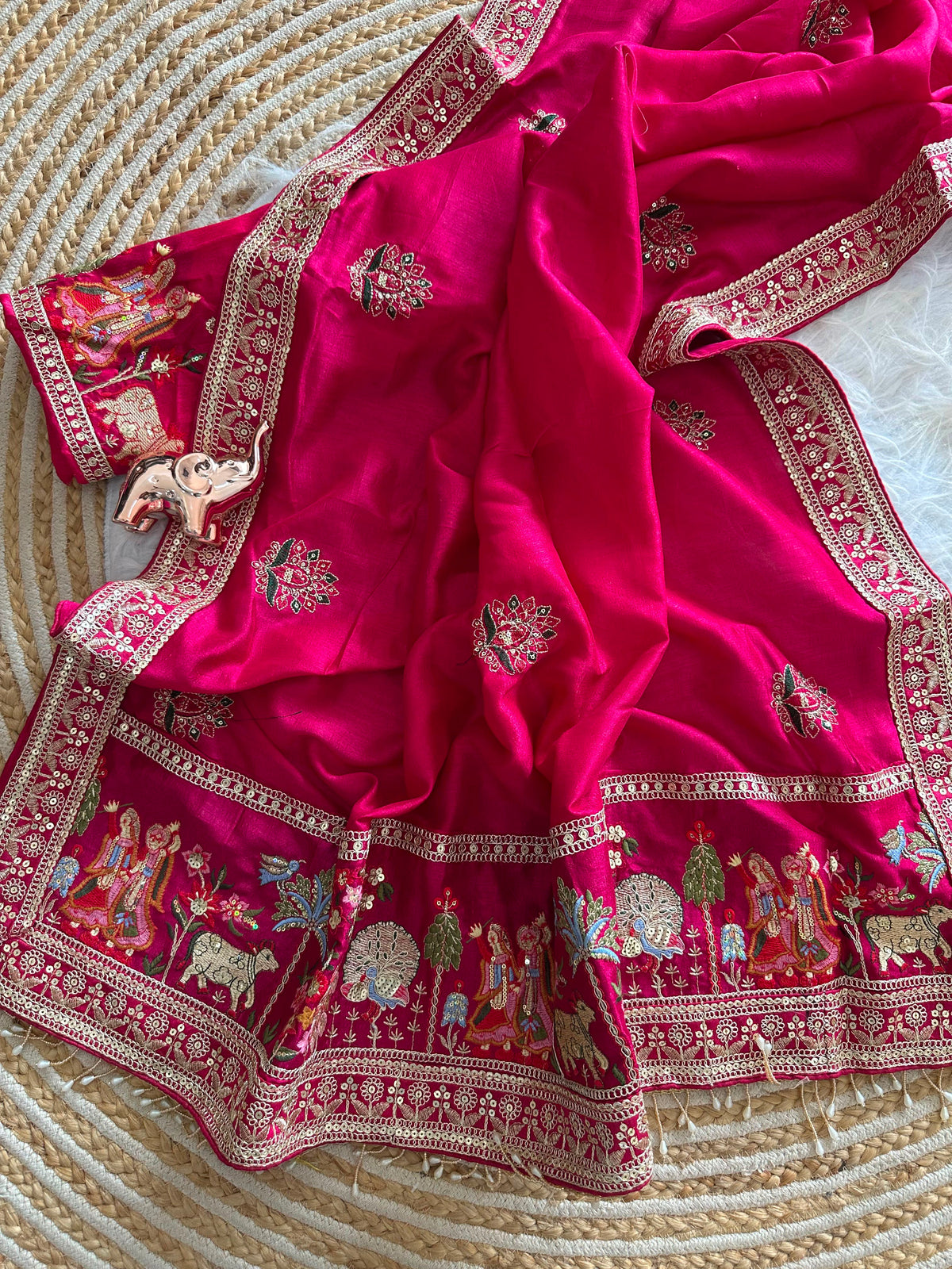Glamorous Party Wear Pure Vichitra Silk Embroidery n Butta Work Lace Border Designer Saree For Women